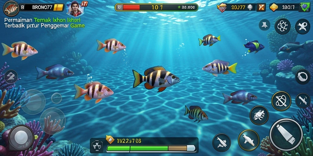 Tangkapan layar gameplay BROMO77 dengan aksi menembak ikan yang seru.