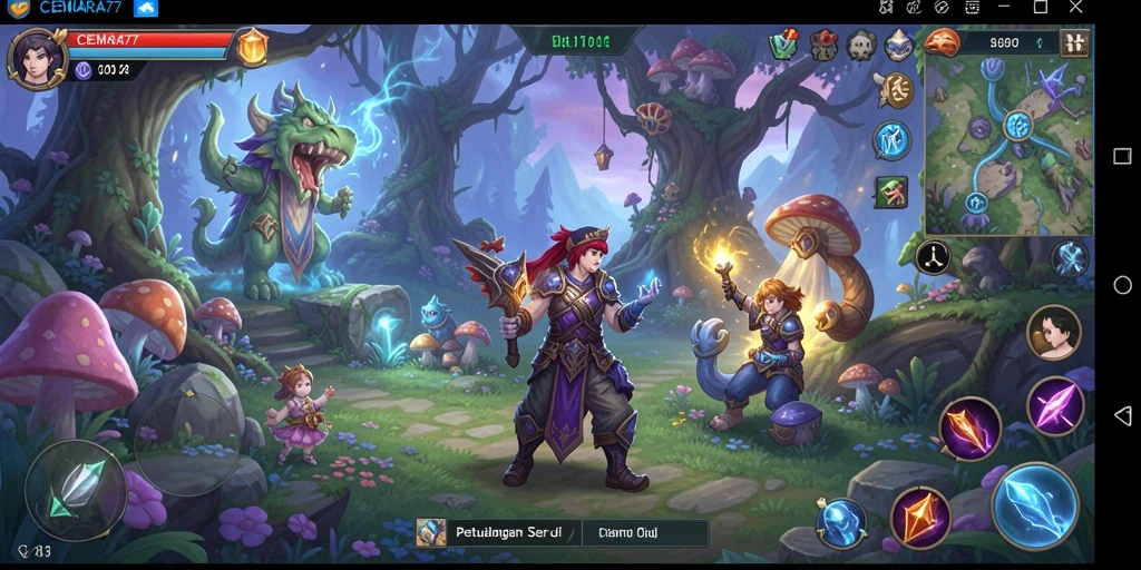 Screenshot gameplay CEMARA77 yang menunjukkan aksi pertempuran RPG yang seru.