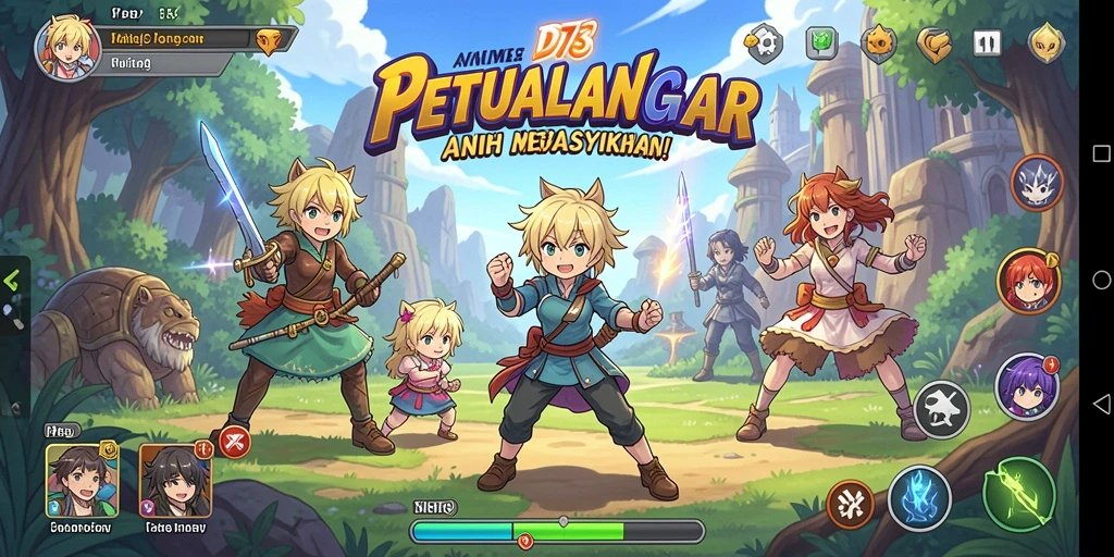 Tampilan gameplay D73 menampilkan aksi karakter Anime yang dinamis.