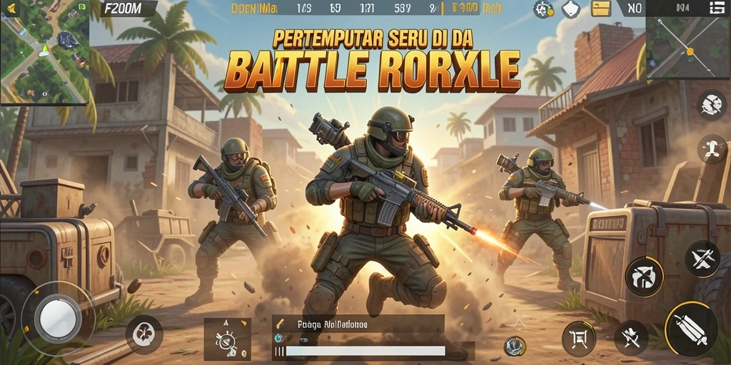 Tampilan gameplay seru di F200M dengan aksi Battle Royale mendebarkan.