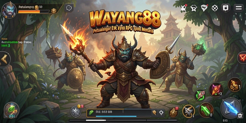 Screenshot gameplay WAYANG88 menampilkan aksi pertarungan yang seru.