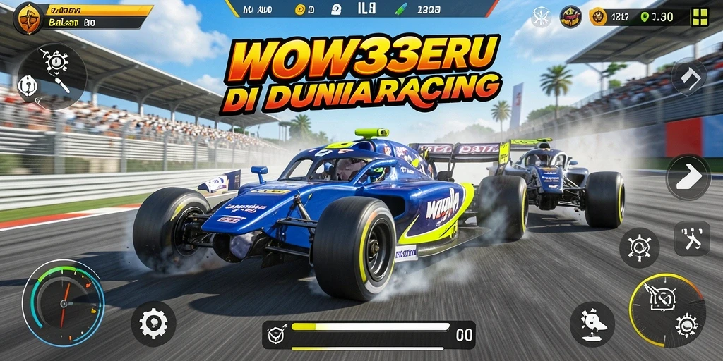 Tampilan gameplay WOW33 yang mendebarkan di trek balap.