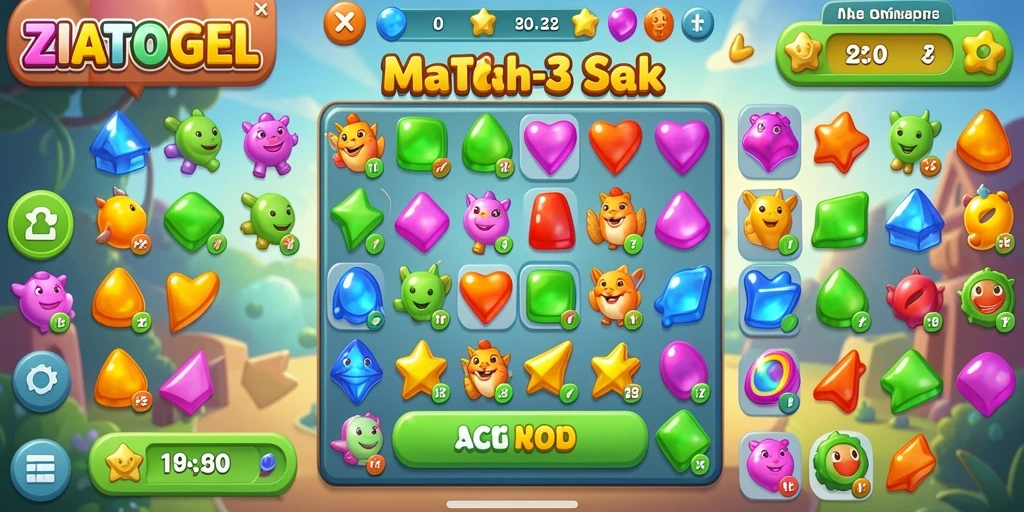 Screenshot gameplay ZIATOGEL menampilkan aksi seru dalam mencocokkan objek.